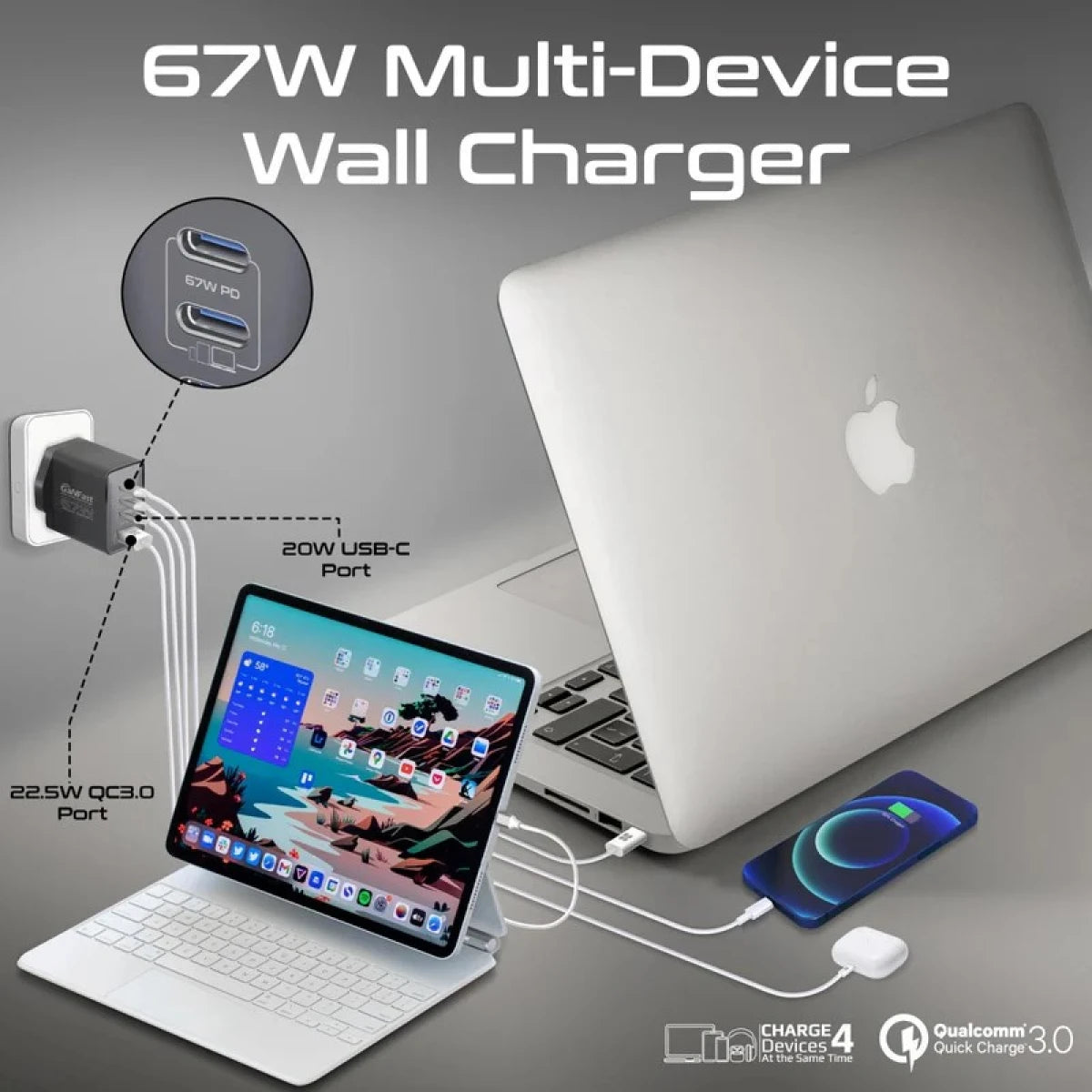 Promate GaNport4-67W Power Delivery GaN Charger with Quick Charge 3.0 Promate GaNport4-67W Power Delivery GaN Charger with Quick Charge 3.0