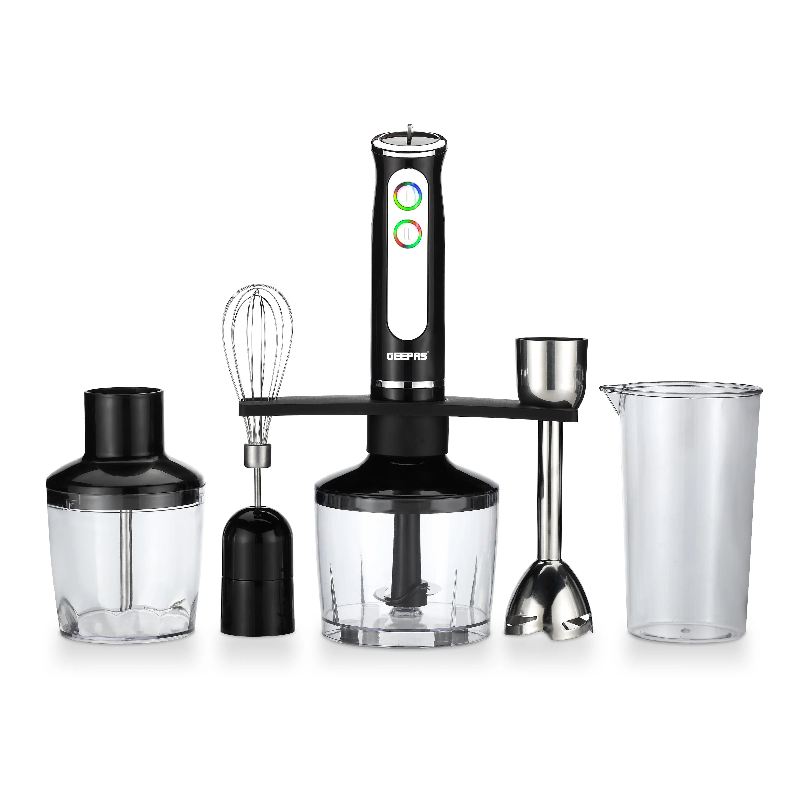  Geepas 5-in-1 Hand Blender 600W Motor 8 Speeds Multiple Attachments