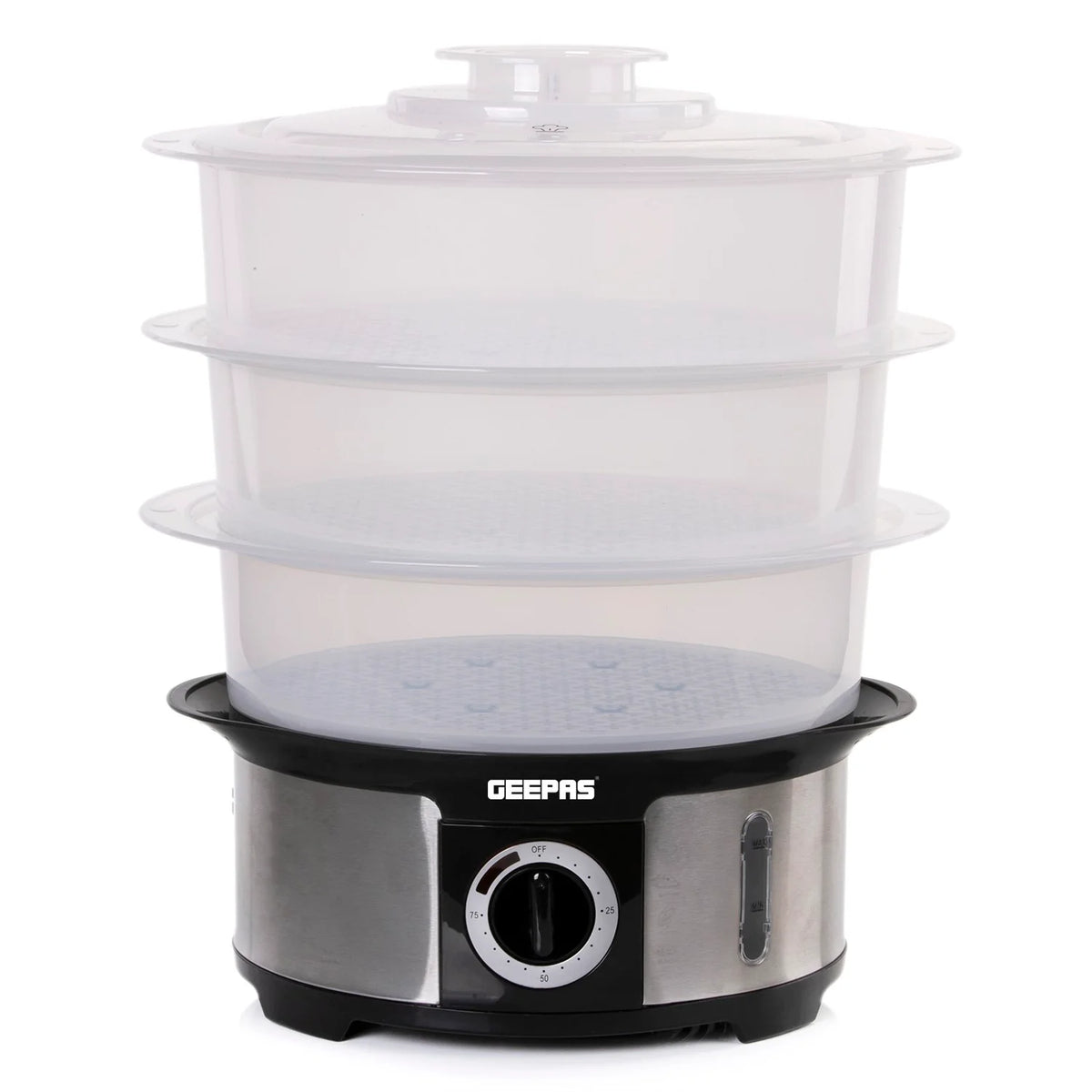 Geepas Food Steamer 12L Capacity 3 Transparent Tiers 1000W Geepas Food Steamer 12L Capacity 3 Transparent Tiers 1000W