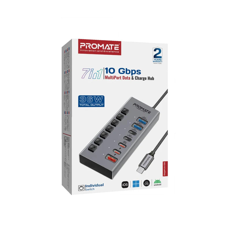 Promate GegaHub-10G 7-in-1 USB-C Multiport Hub with 10Gbps Data Transfer