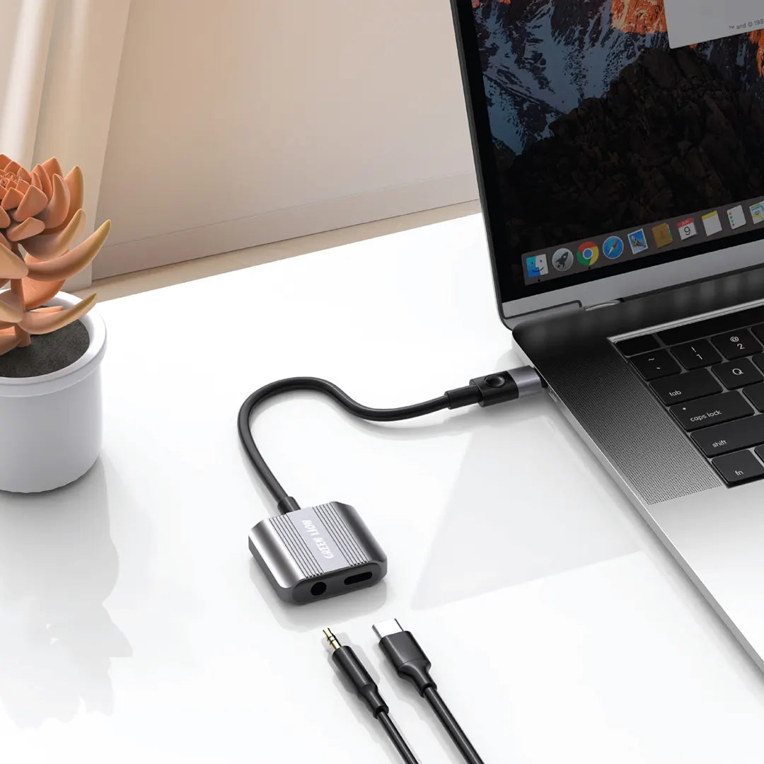 Green Lion 2-in-1 Type-C Splitter to AUX & Charging | Grey