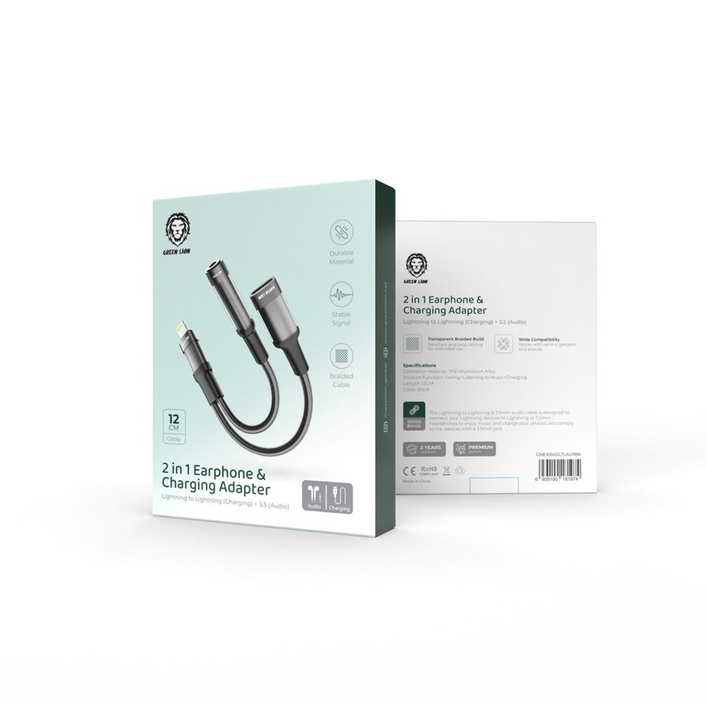 Green Lion 2in1 Lightning Audio & Charge Adapter - 12CM Green Lion 2in1 Lightning Audio & Charge Adapter - 12CM