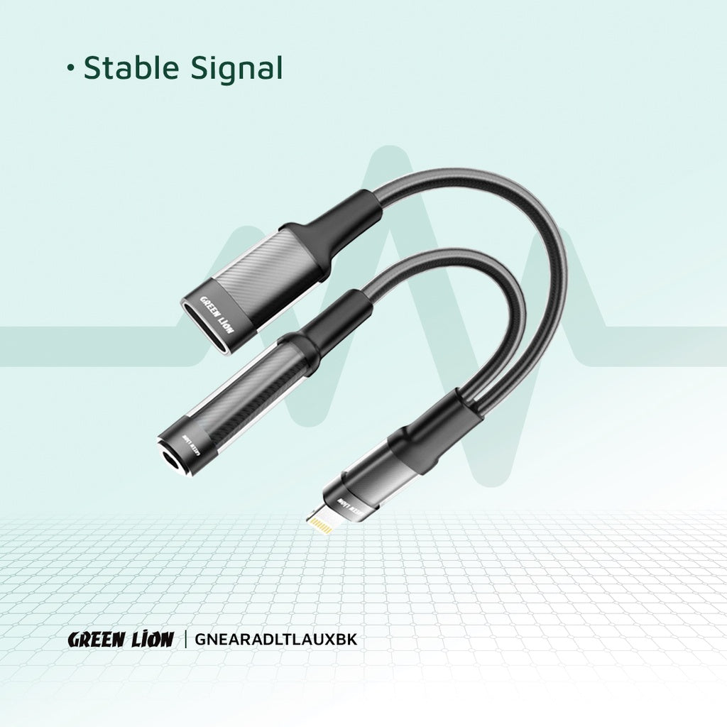 Green Lion 2in1 Lightning Audio & Charge Adapter - 12CM Green Lion 2in1 Lightning Audio & Charge Adapter - 12CM