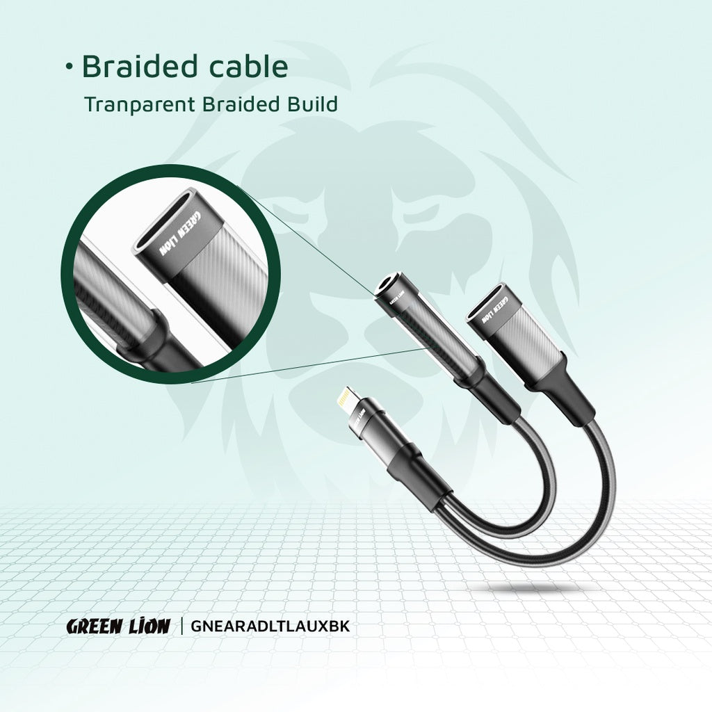 Green Lion 2in1 Lightning Audio & Charge Adapter - 12CM Green Lion 2in1 Lightning Audio & Charge Adapter - 12CM