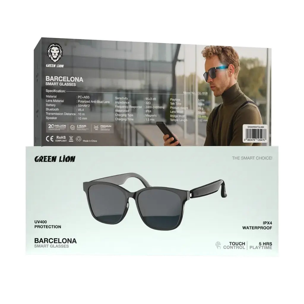 Green Lion Barcelona Smart Glasses - Black Green Lion Barcelona Smart Glasses - Black