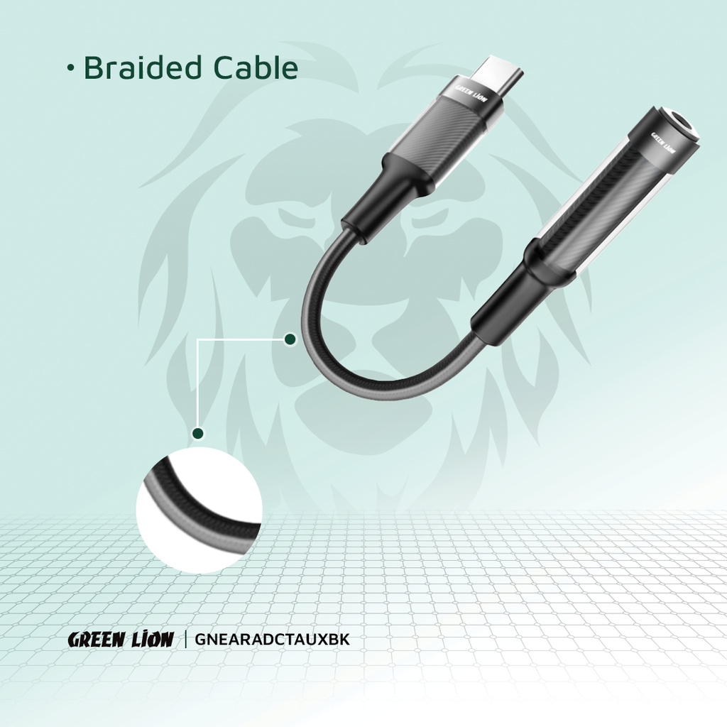 Green Lion Earphone Adapter USB-C to 3.5 Aux 12CM - Black Green Lion Earphone Adapter USB-C to 3.5 Aux 12CM - Black