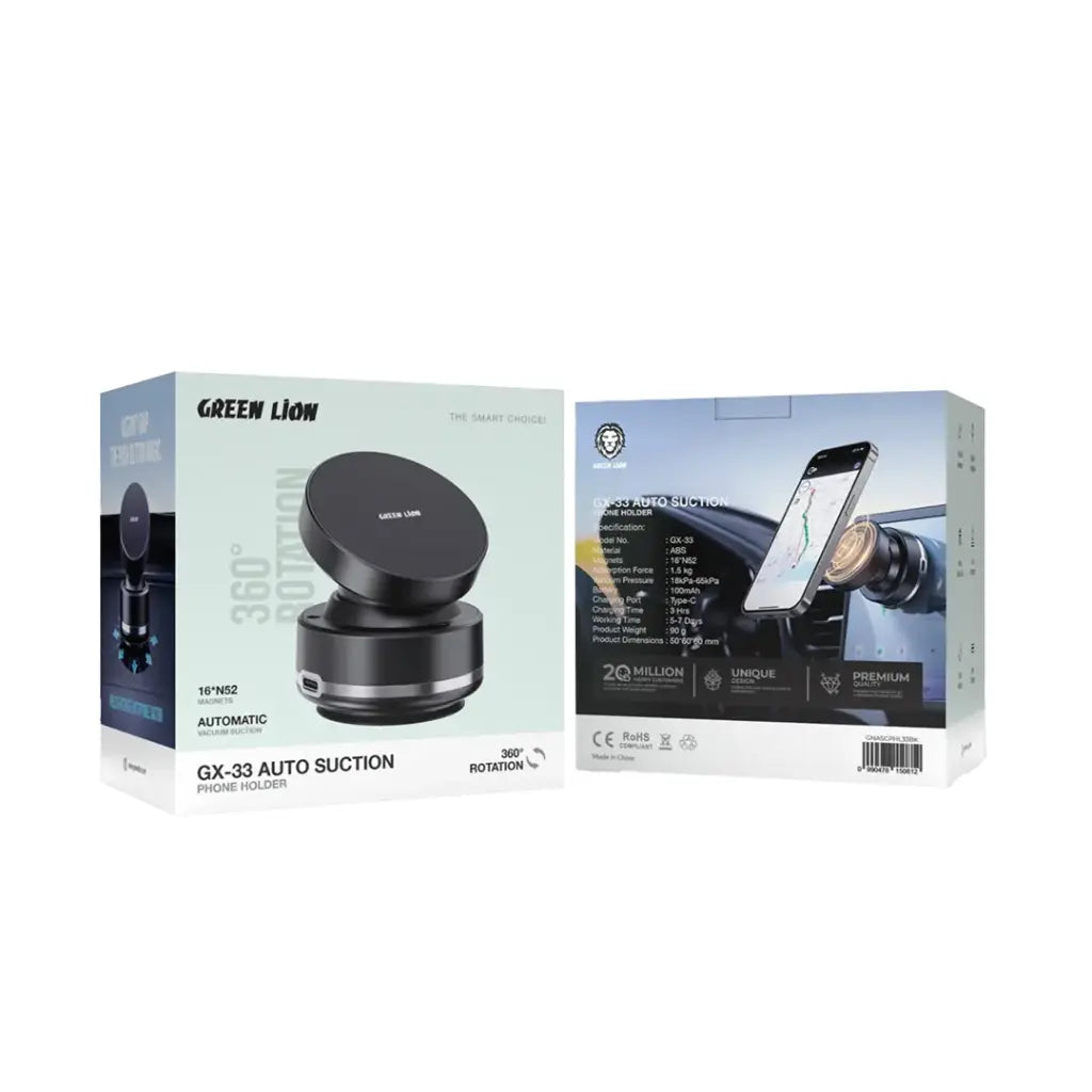 Green Lion GX-33 Car Mount – Auto Suction & MagSafe Grip