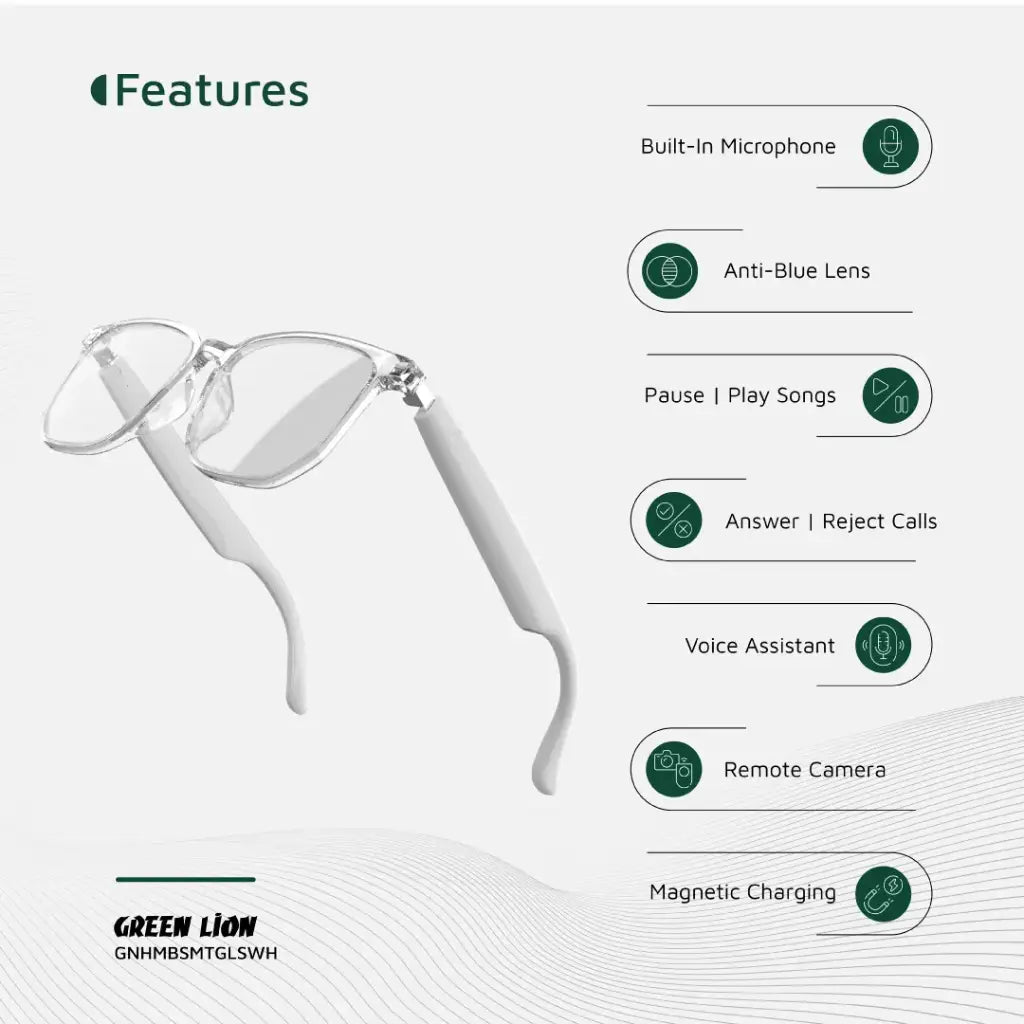 Green Lion Hamburg Smart Glasses - Stylish White Green Lion Hamburg Smart Glasses - Stylish White