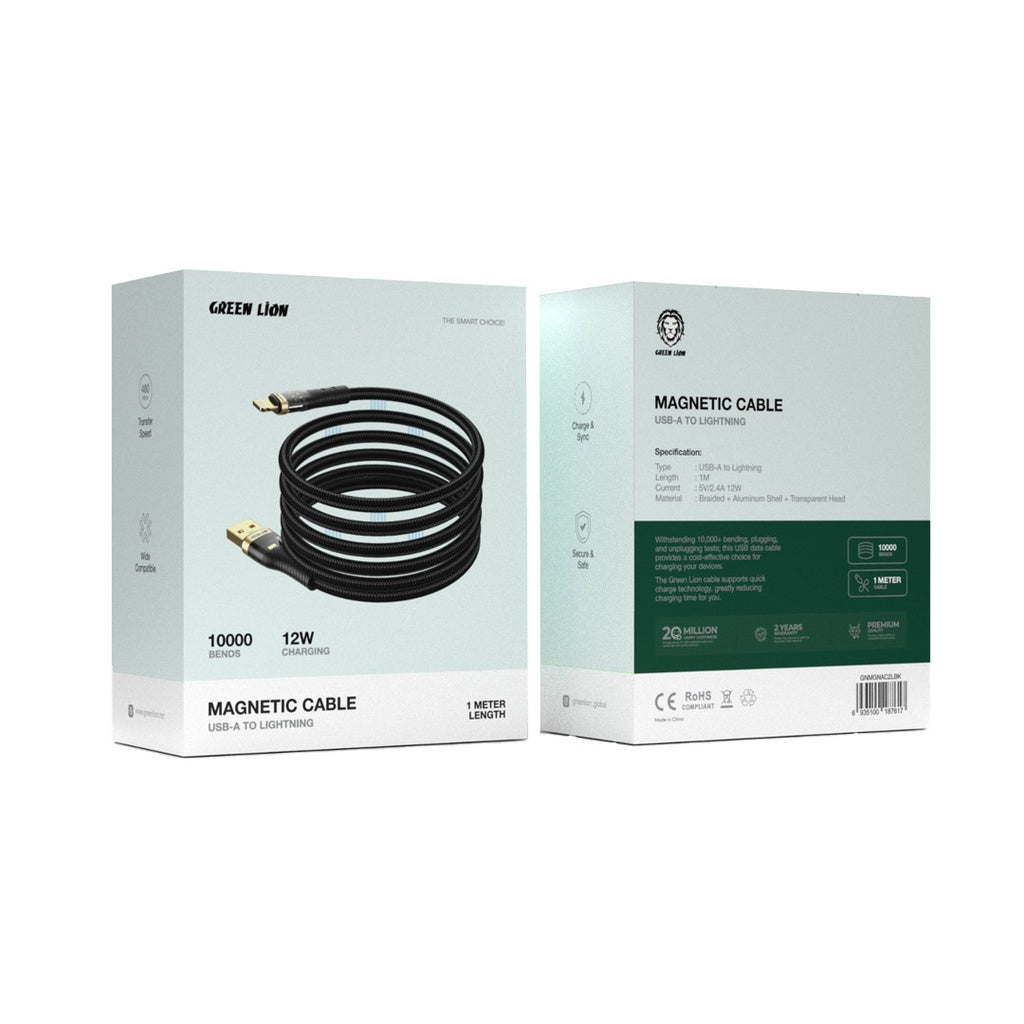 Green Lion Magnetic USB-A to Lightning Cable 1M – Black Green Lion Magnetic USB-A to Lightning Cable 1M – Black