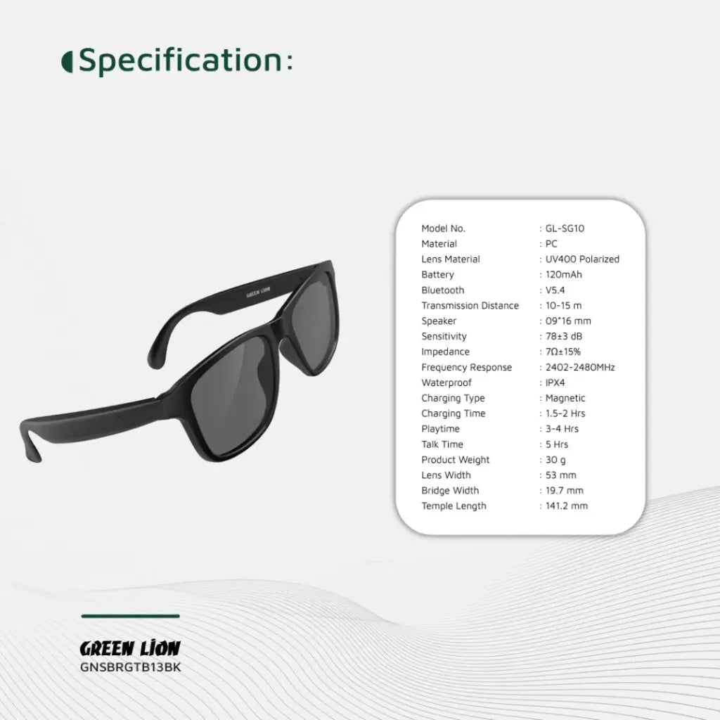 Green Lion Sydney Smart Glasses - Black Green Lion Sydney Smart Glasses - Black