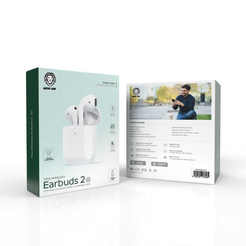 Green Lion Wireless Earbuds 2 with Mic & Charging Case – White Green Lion Wireless Earbuds 2 with Mic & Charging Case – White