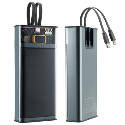 HAING H166 20000mAh Portable Power Bank with Built-In Lightning and USB-C Cables, LED Battery Display