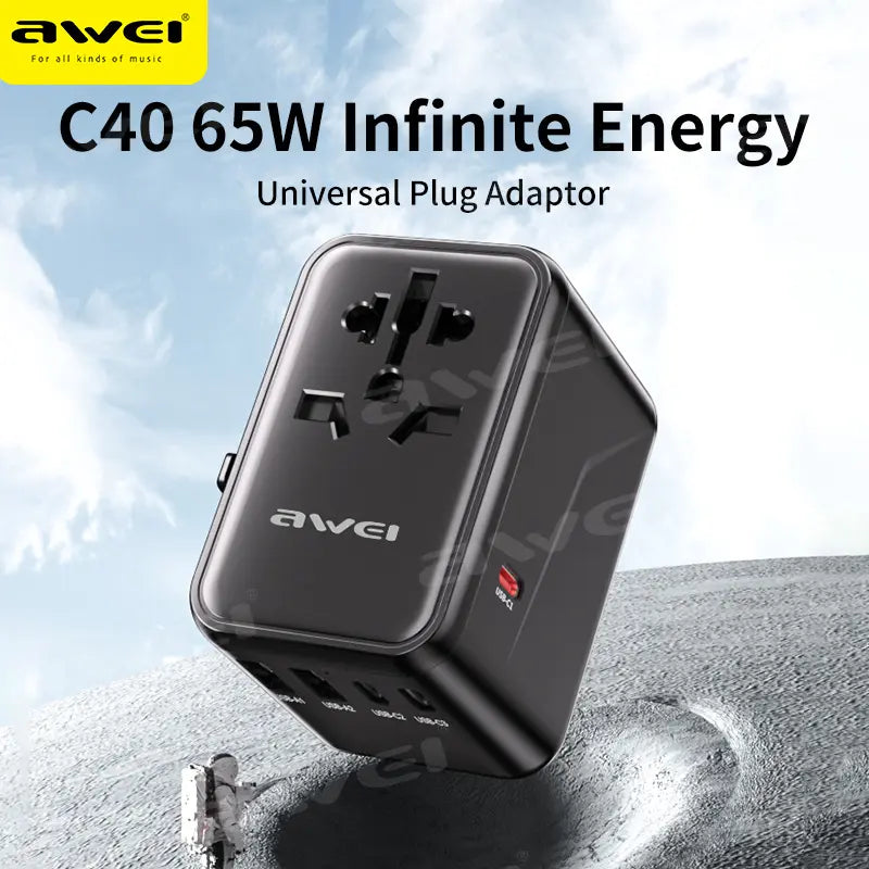Awei Original Factory 65W Quick Charge USB Universal Travel GaN Adapter Plug Type-C PD Wall Charger Adaptor