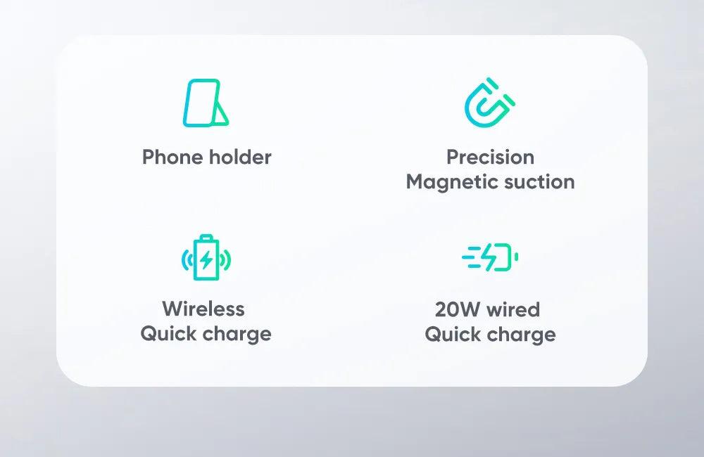 بنك طاقة مكدودو 5000 امبير لاسلكي ومغناطيسي - أبيض & رمادي