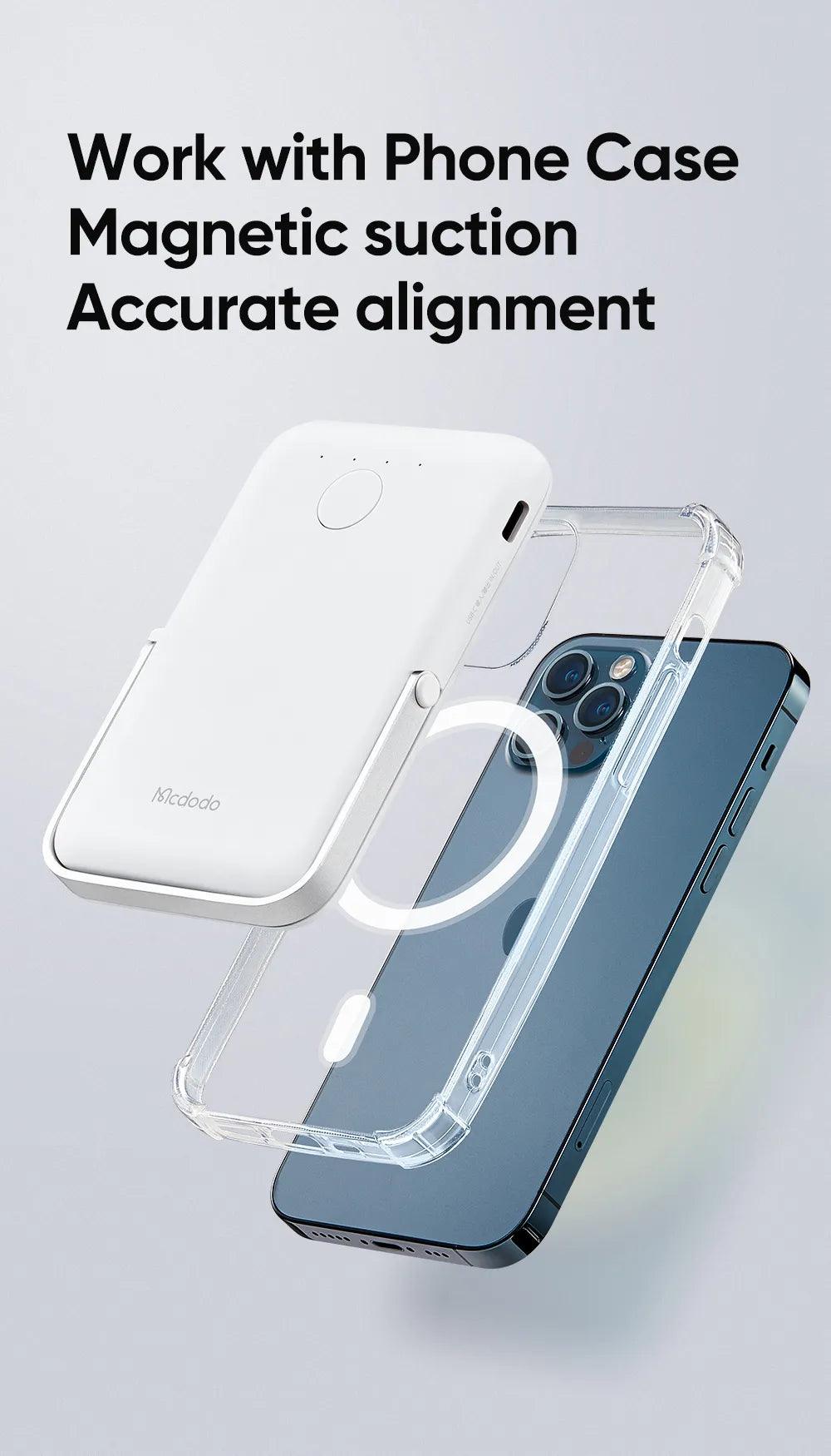 بنك طاقة مكدودو 5000 امبير لاسلكي ومغناطيسي - أبيض & رمادي