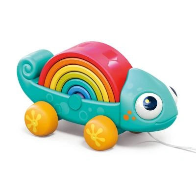 Hola Rainbow Chameleon - Montessori Pull Toy with Stacking Tower Hola Rainbow Chameleon - Montessori Pull Toy with Stacking Tower