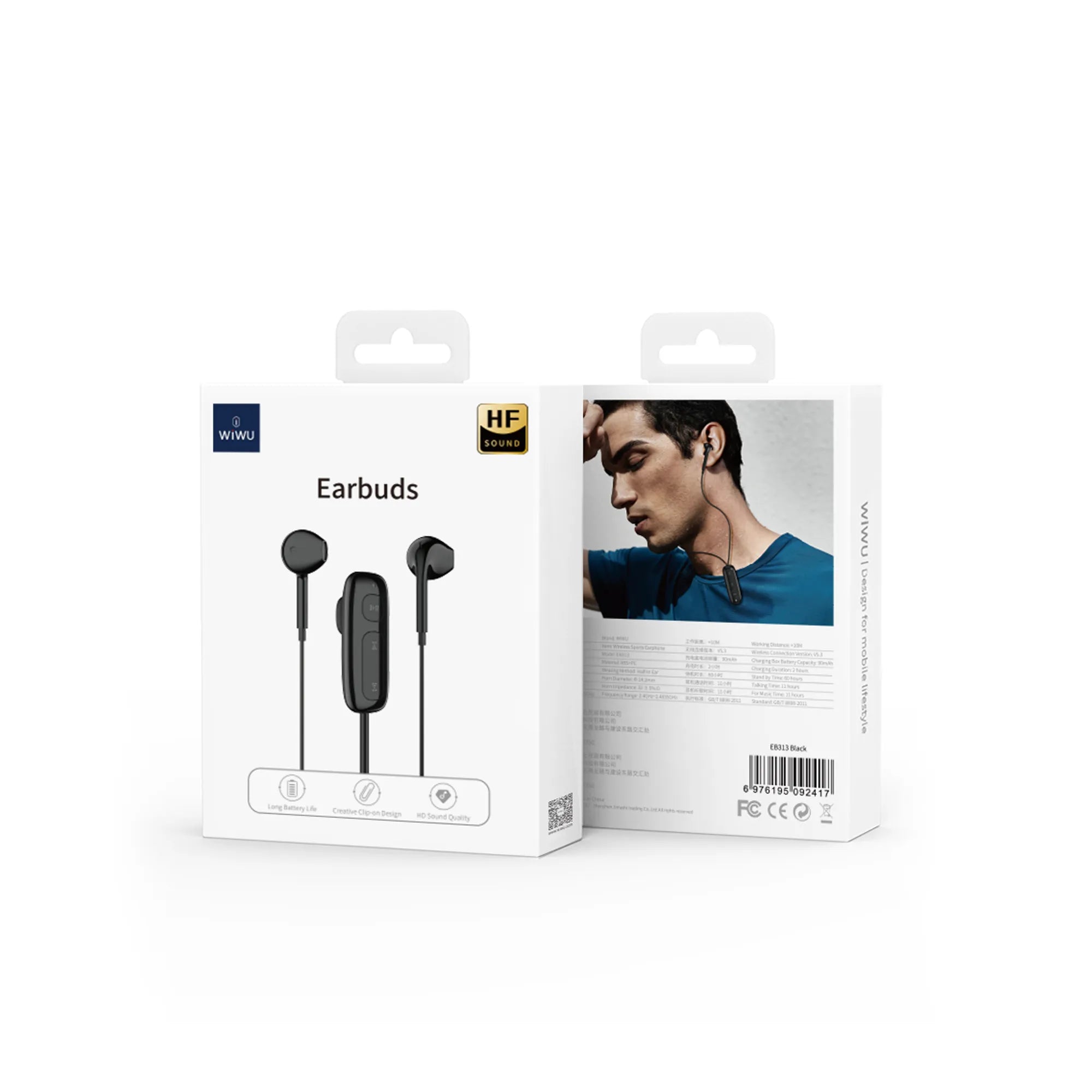 WiWU Bluetooth Wired Earphone with strong Mangetic Clamp Sports Earbuds Stereo Sound HiFi Wired Headphone with Mic