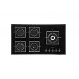 Conti 90cm Built-In Gas Hob, 5 Burners, Cast Iron, Black Glass – HGF 95010 BK