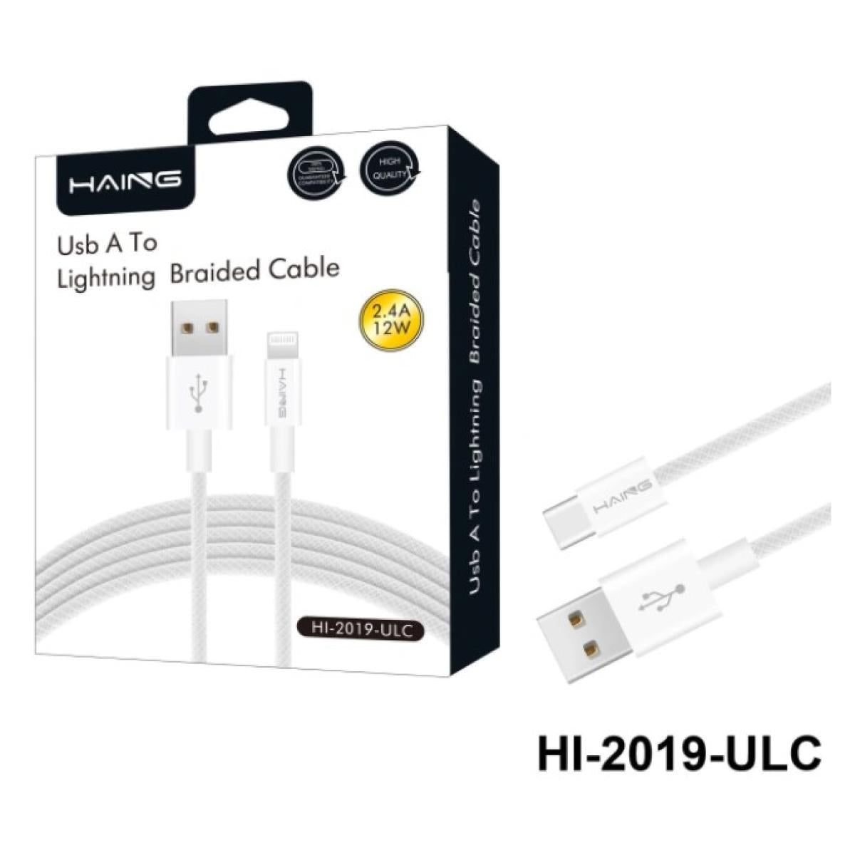 Haing HI-2019-ULC USB A to Lightning Braided Cable 1.2M 12W Haing HI-2019-ULC USB A to Lightning Braided Cable 1.2M 12W