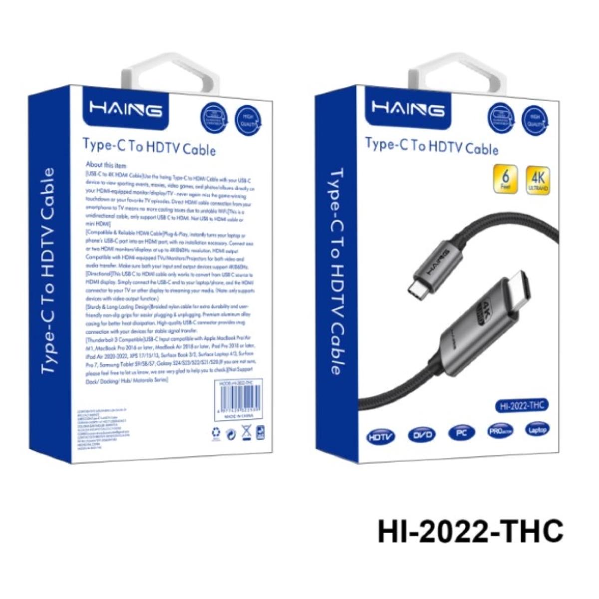 كابل HAING HI-2022-THC-1.8M Type-C إلى HDMI - بث 4K بجودة عالية
