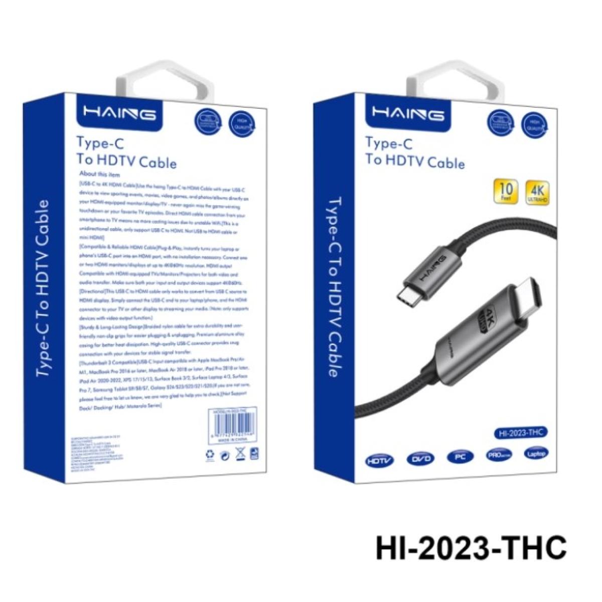 HAING Type-C to HDMI Cable - 4K UHD Streaming, 3M Length