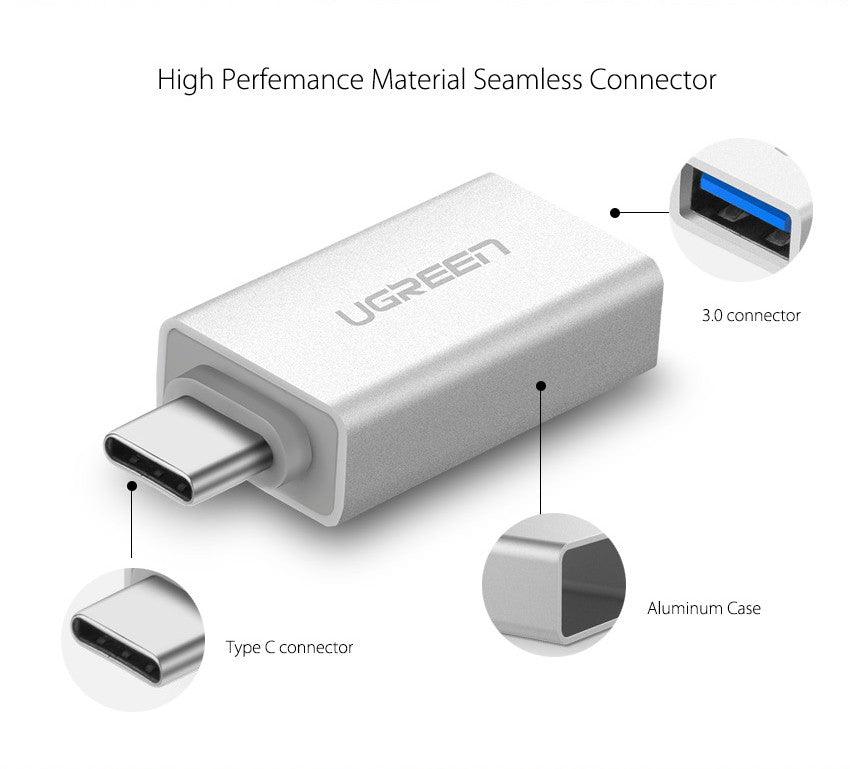 محول يوجرين USB-C إلى USB 3.0 (أبيض) - سريع ومدمج