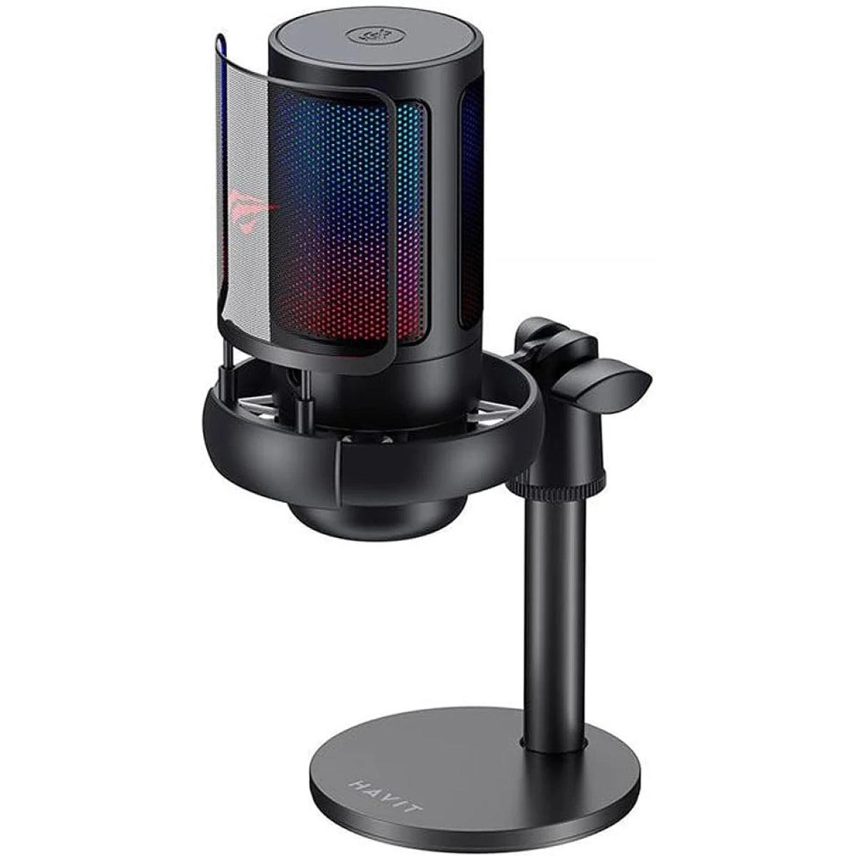 HAVIT Gamenote GK50 PRO Black Edition – 192kHz/24bit USB-C RGB Condenser Microphone with Desk Stand