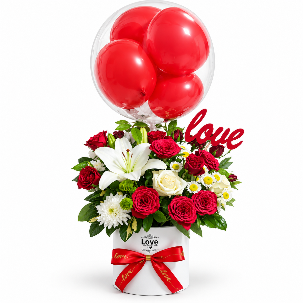 Red Rose Bouquet with Balloons