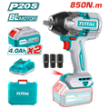 TOTAL 20V Impact Wrench 850Nm + LED Light – 2×4Ah Battery