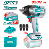 TOTAL 20V Impact Wrench 850Nm + LED Light – 2×4Ah Battery