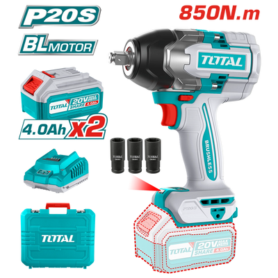 TOTAL 20V Impact Wrench 850Nm + LED Light – 2×4Ah Battery