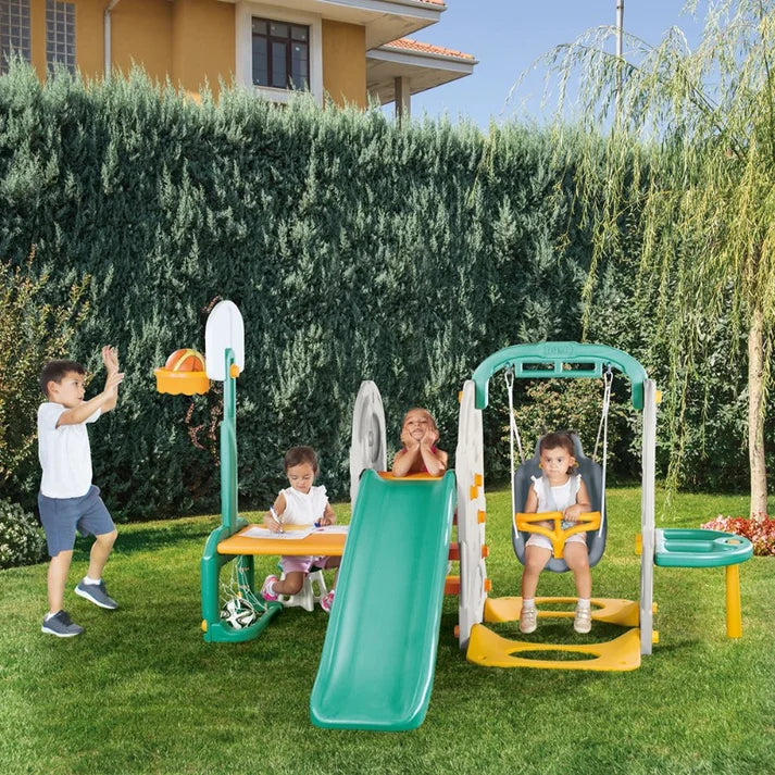 Dolu 7-in-1 Kids Playground – Slide, Swing, Basketball & More