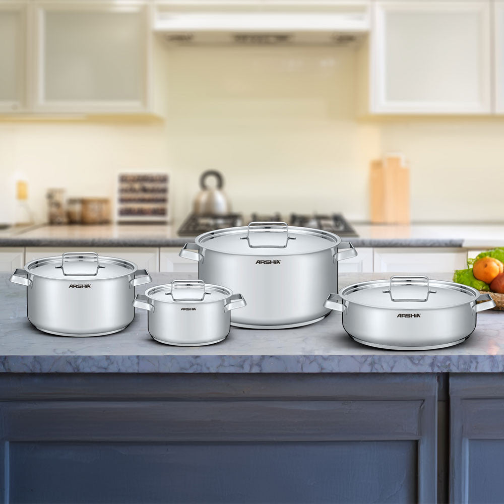 Arshia 8-Piece Stainless Steel Cookware Set – Durable, Rust-Resistant & Even Heat Distribution