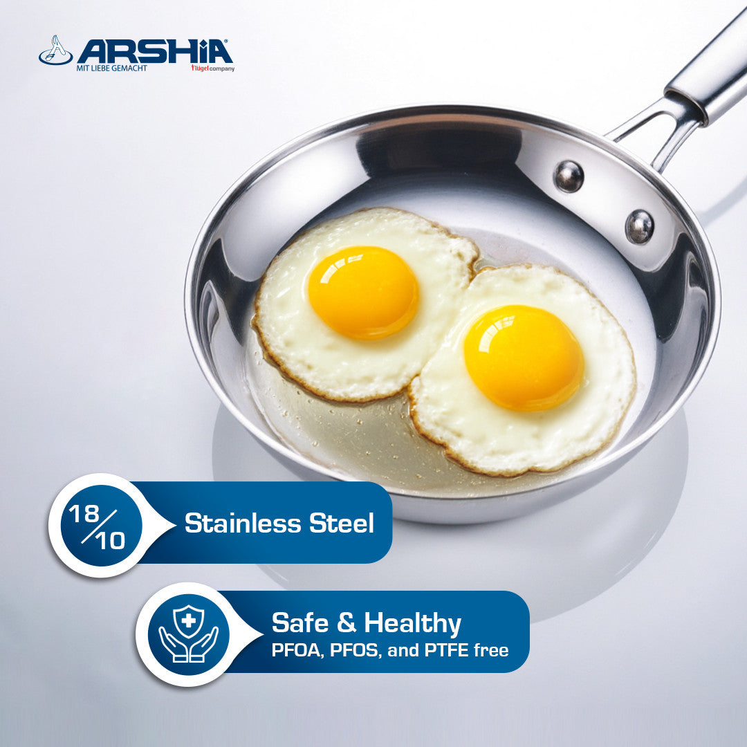Arshia 24cm Tri-Ply Stainless Steel Frying Pan with Aluminum Core