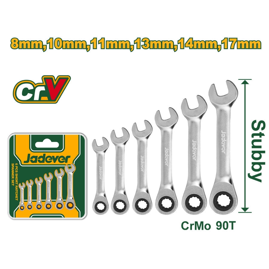 JADEVER 6 Piece Short Ratcheting Split Ring Wrench Set 8-17mm JADEVER 6 Piece Short Ratcheting Split Ring Wrench Set 8-17mm