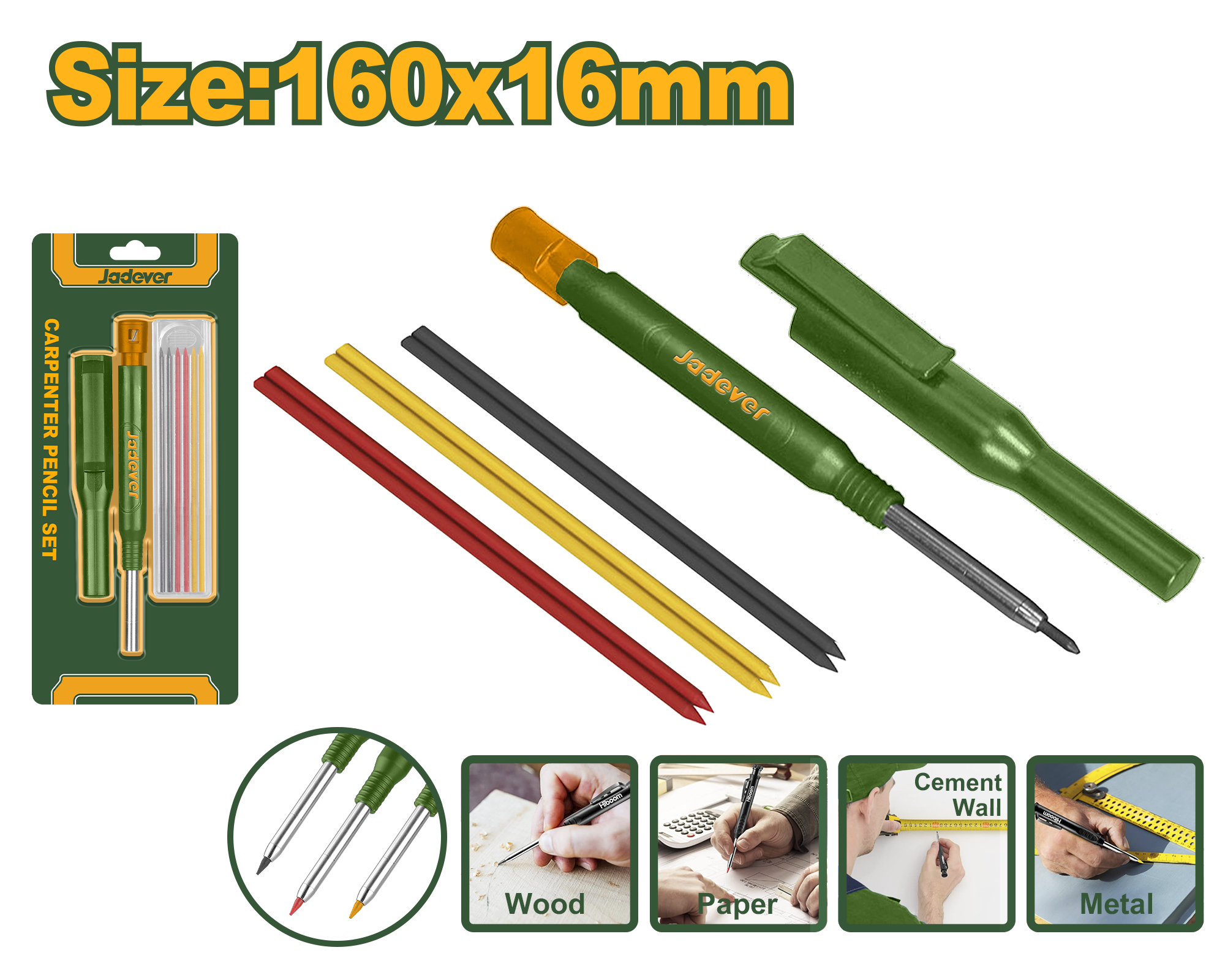 JADEVER Carpenter Pencil Set with Extra Leads & Sharpener