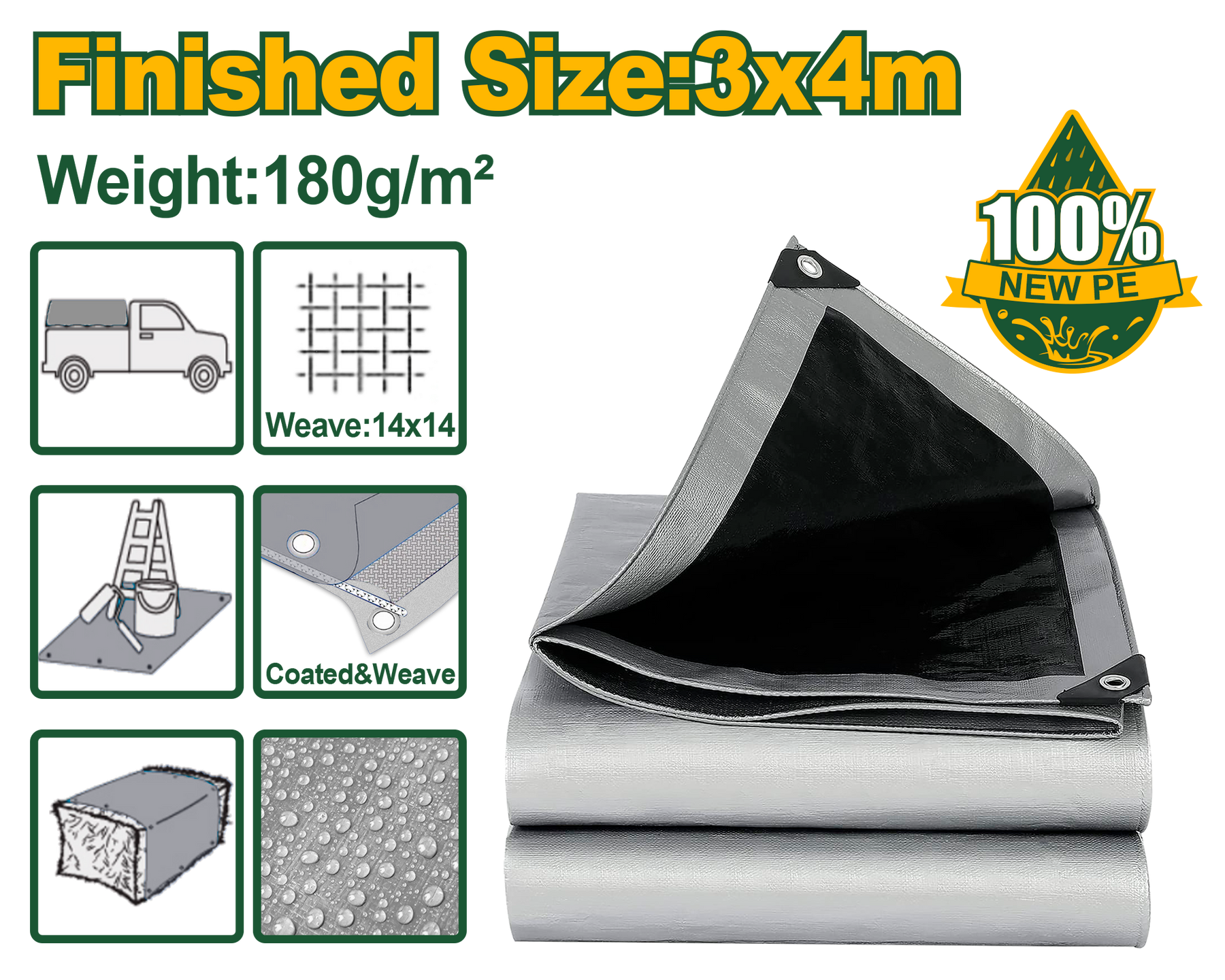 JADEVER Heavy Duty Tarp 4×3m Durable & Weatherproof - Grey