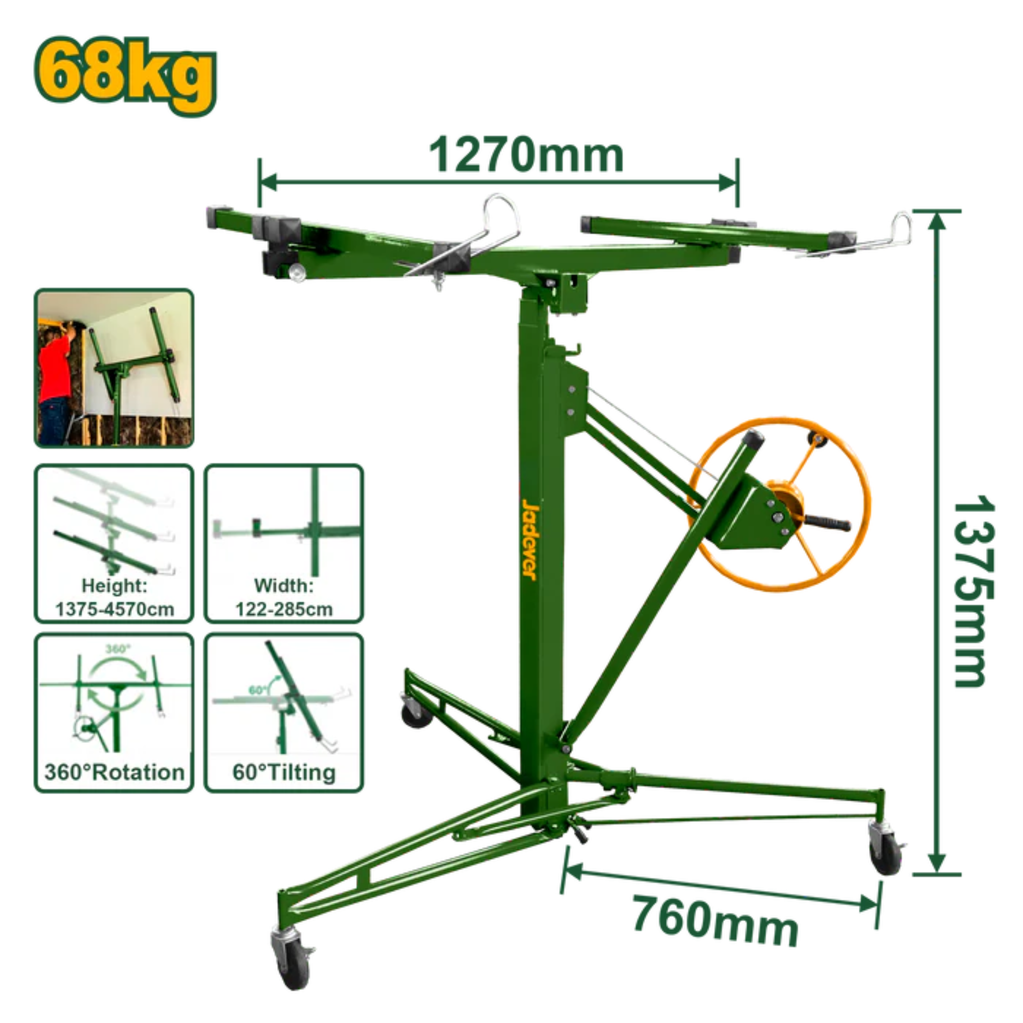 JADEVER Movable Gypsum Board Carrier Adjustable & Durable