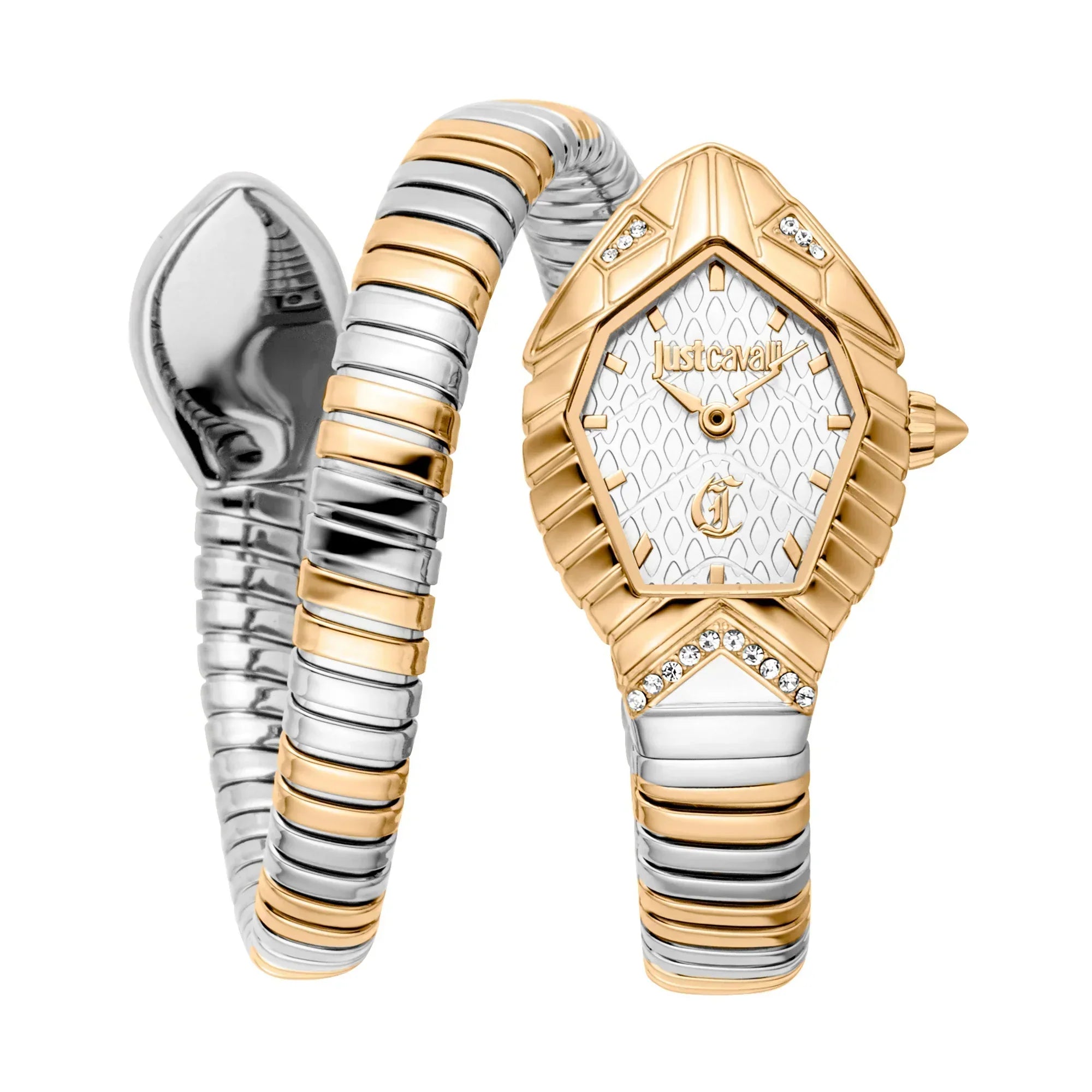 JUST CAVALLI JC1L356M0055 SILVER AND GOLD STEEL BAND WHITE DIAL  FOR WOMEN