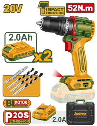 JADEVER Compact Brushless Cordless Impact Drill 52Nm – With 2 Batteries &amp; Carrying Case (JDCDP5281)