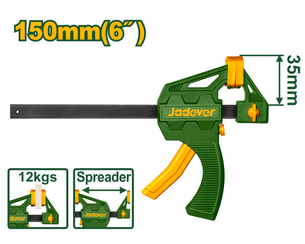 JADEVER Quick Bar Clamp 6" – 35×150mm One-Hand Woodworking Clamp (JDCP4376)