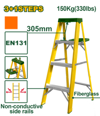 JADEVER Single-Sided Fiberglass Ladder 3+1 Steps with Tool Tray – EN131 Certified (JDLD1914)