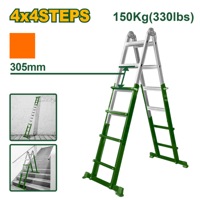 JADEVER Multi-Purpose Steel & Aluminium Ladder – 4×4 Steps, 4460mm, 150kg (JDLD7H16)