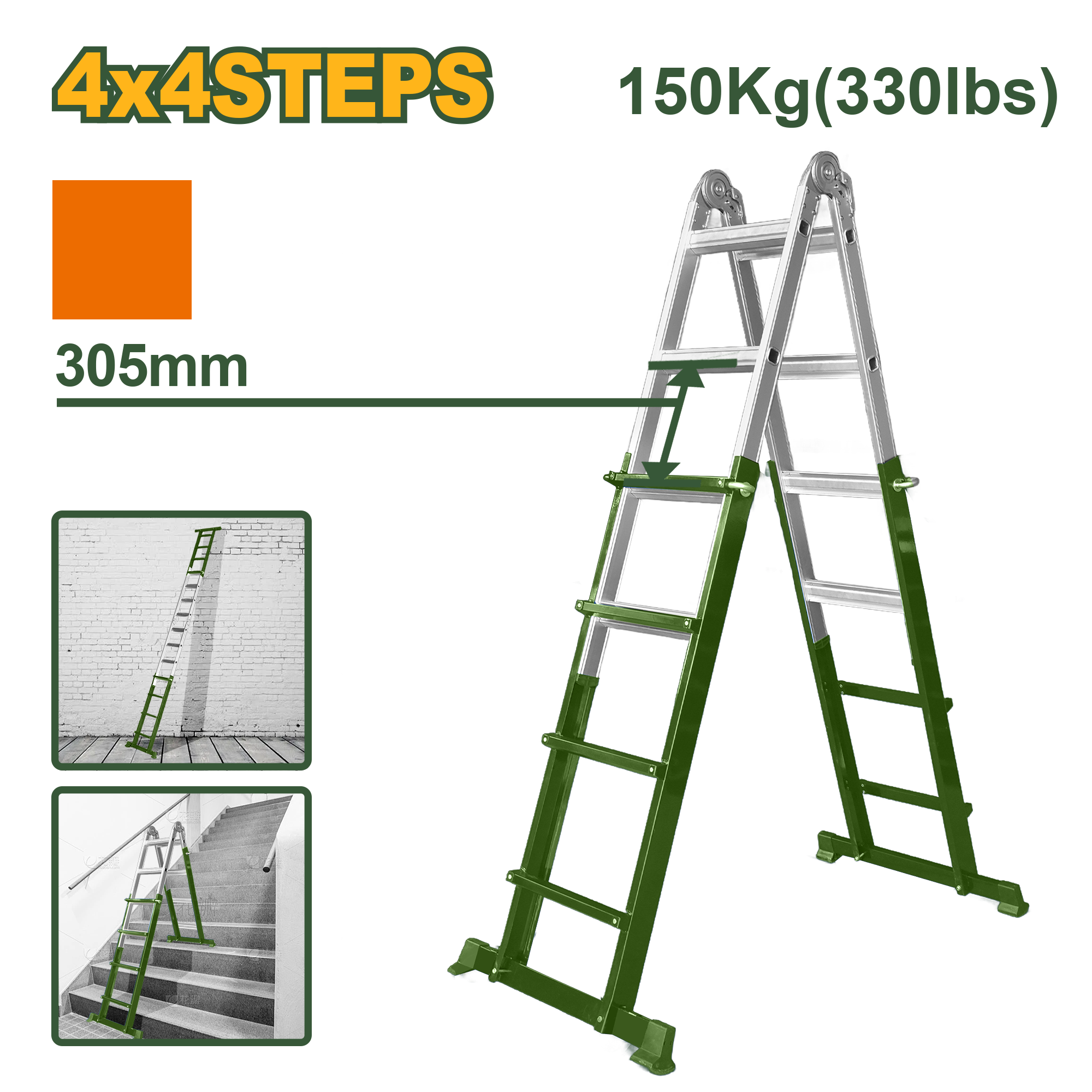 JADEVER Multi-Purpose Steel & Aluminium Ladder – 4×4 Steps, 4460mm, 150kg (JDLD7H16)