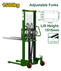 JADEVER Manual Stacker – 1500kg Capacity, 85–1600mm Fork Height, Adjustable Fork Width, PU Wheels (JDNK1R15)