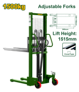 JADEVER Manual Stacker – 1500kg Capacity, 85–1600mm Fork Height, Adjustable Fork Width, PU Wheels (JDNK1R15)