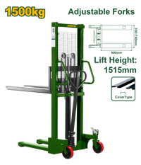 JADEVER Manual Stacker – 1500kg Capacity, 85–1600mm Fork Height, Adjustable Fork Width, PU Wheels (JDNK1R15)