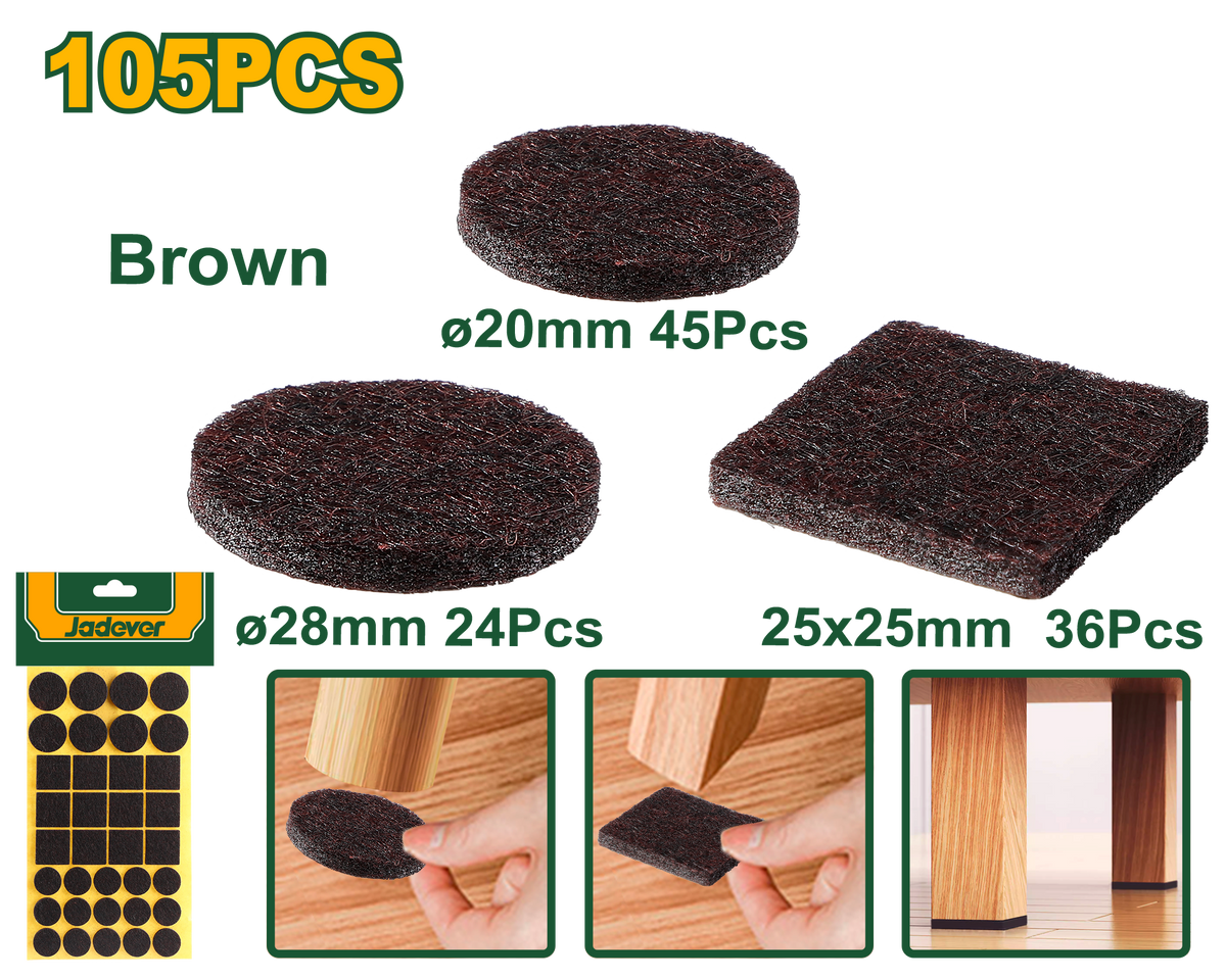 JADEVER Self Adhesive Pads Set – 105pcs, Mixed Sizes, Brown, 3mm Thick (JDPAS4111)