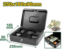 JADEVER Cash Box – 5-Compartment Tray, 25×18×9cm, 0.7mm Steel, 4.1L Capacity, Includes Keys (JDQQX2H04)