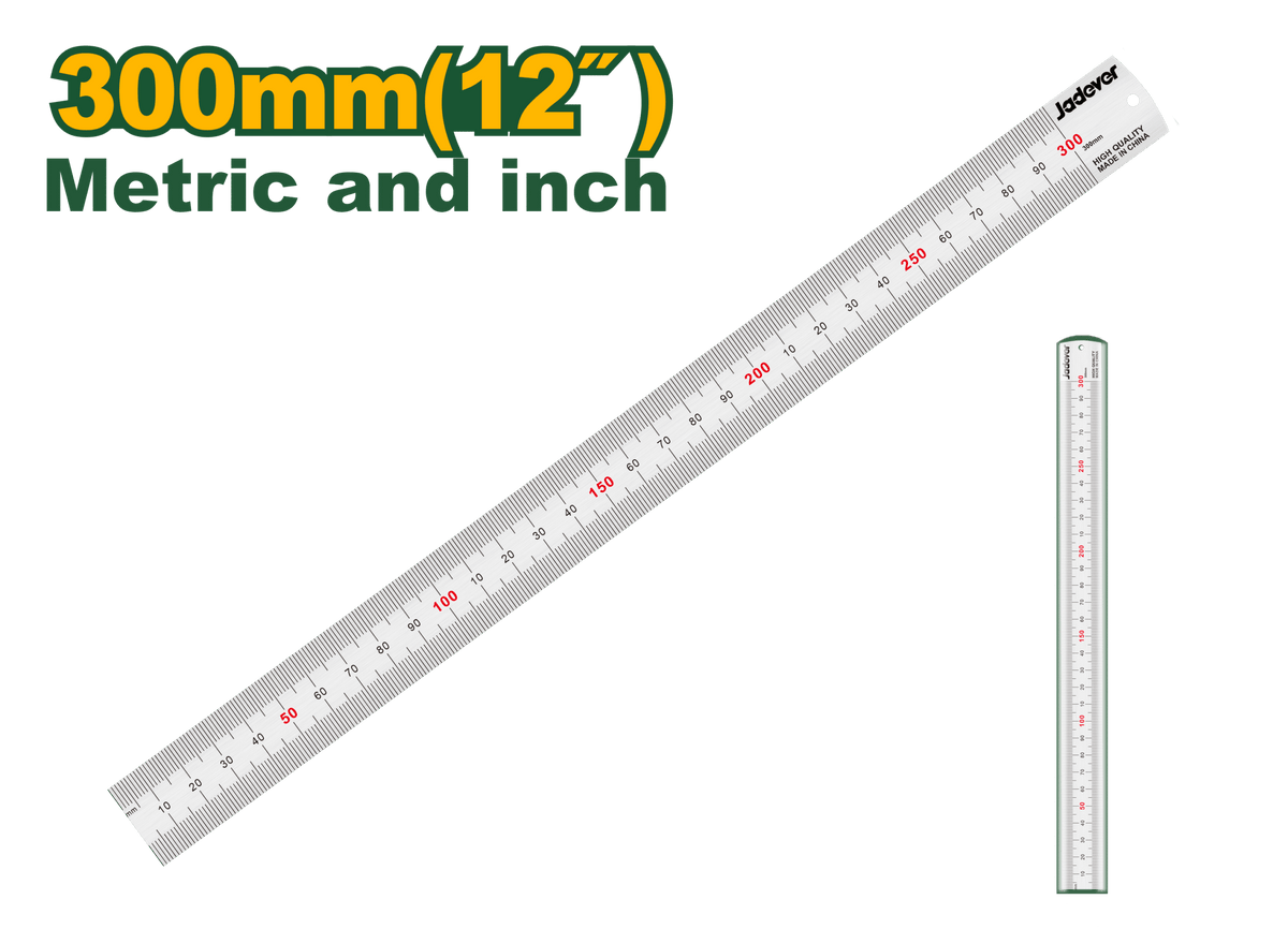 JADEVER Steel Ruler 300mm | 12" – Dual Scale Metric &amp; Inch, 25mm Wide (JDRU1330)